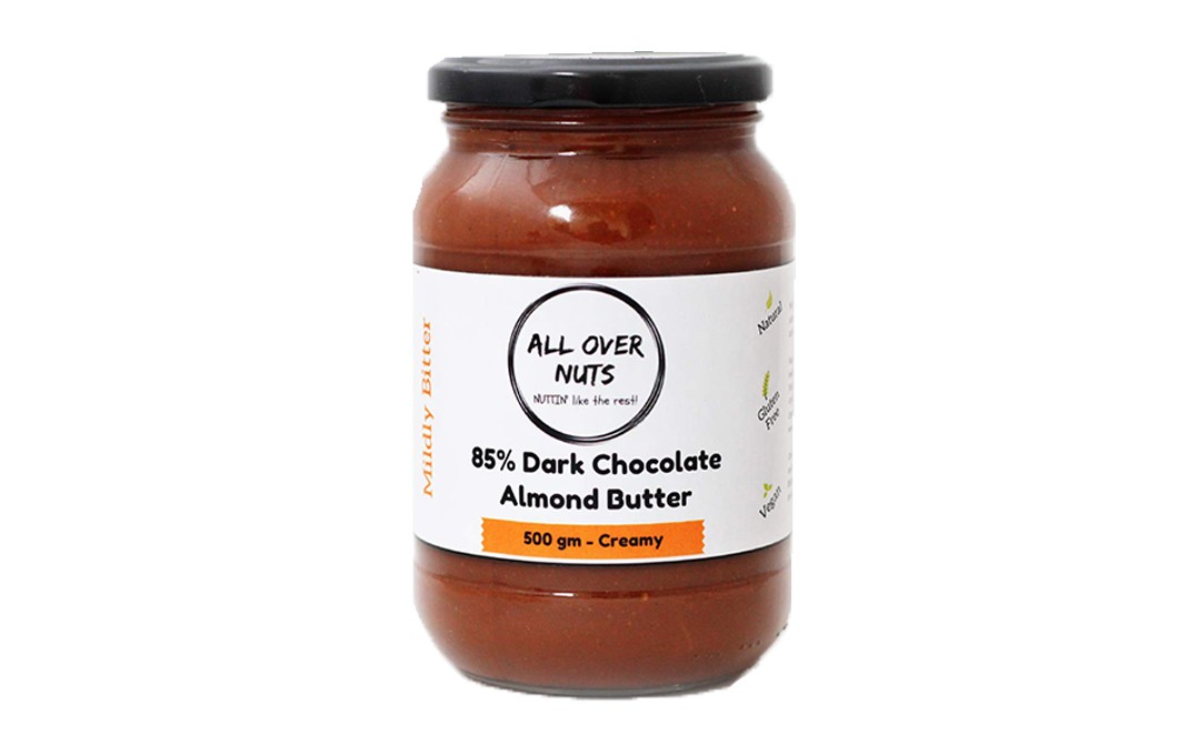 All Over Nuts 85% Dark Chocolate Almond Butter Creamy   Glass Jar  500 grams